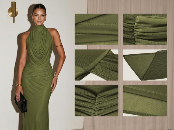 The Elara Draped Halter Neck Maxi Dress