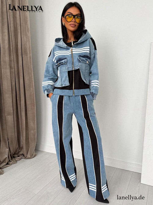 Conjunto Azul de Dos Piezas con Detalles Denim