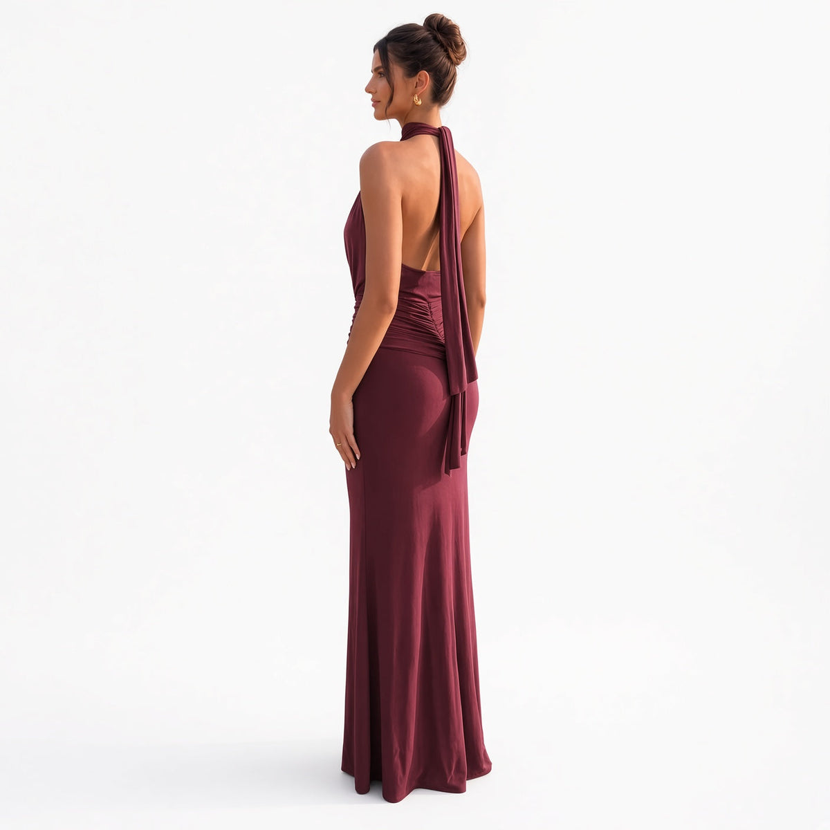 The Elara Draped Halter Neck Maxi Dress