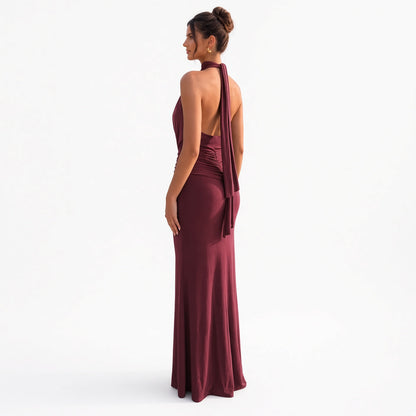 The Elara Draped Halter Neck Maxi Dress