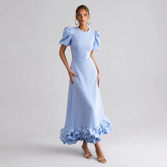 The Elara Sculpted Ruffle Maxi Dress