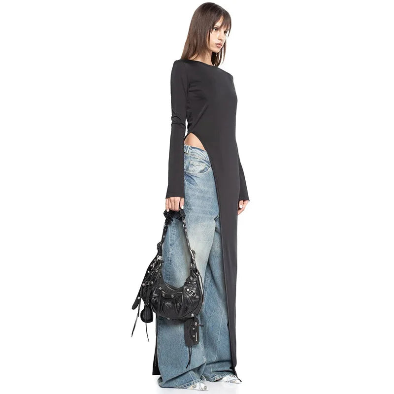 Vestido Asimétrico Negro de Manga Larga