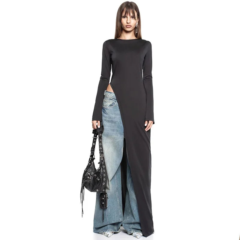 Vestido Asimétrico Negro de Manga Larga