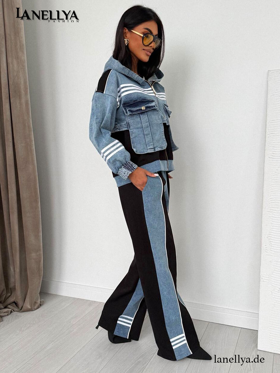 Conjunto Azul de Dos Piezas con Detalles Denim