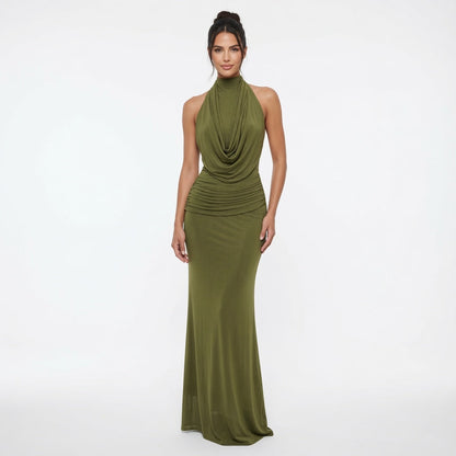 The Elara Draped Halter Neck Maxi Dress