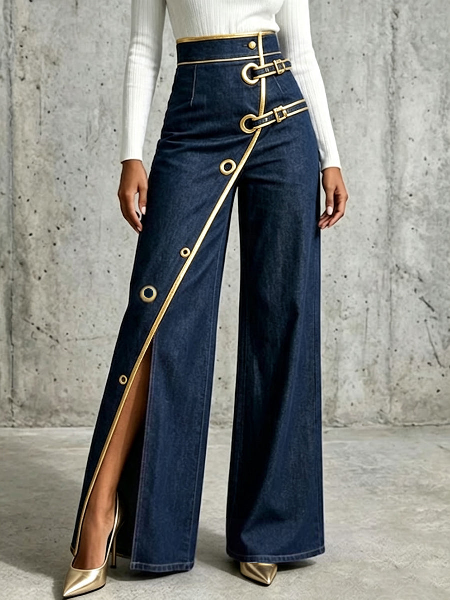 Jeans Elegantes con Detalles Dorados