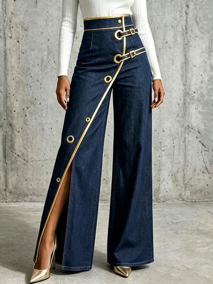 Jeans Elegantes con Detalles Dorados