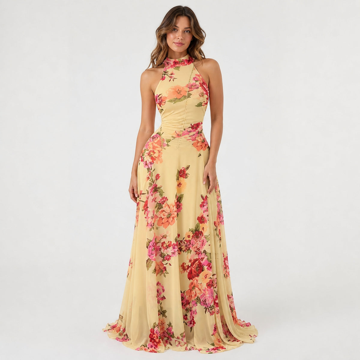The Elara Lined Art-Mesh Maxi Dress