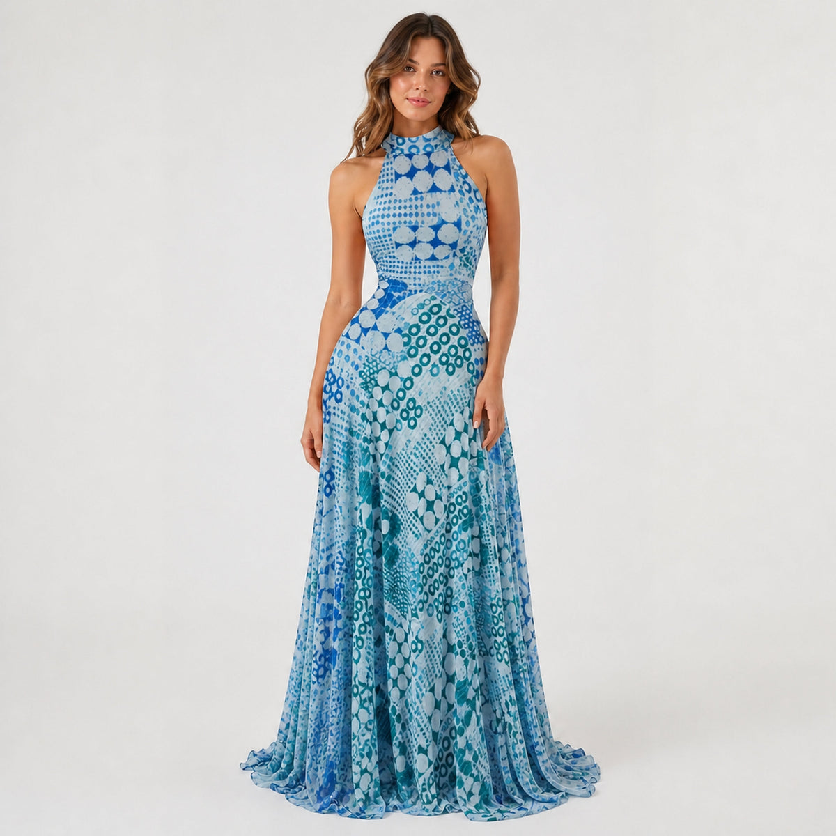 The Elara Lined Art-Mesh Maxi Dress