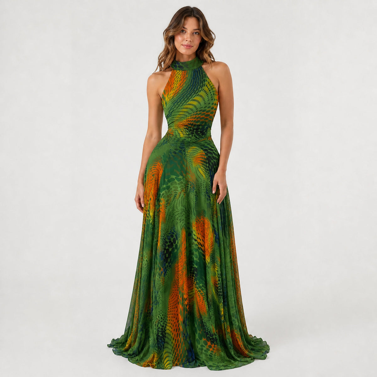 The Elara Lined Art-Mesh Maxi Dress
