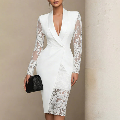 Vestido Elegante de Encaje con Escote en V