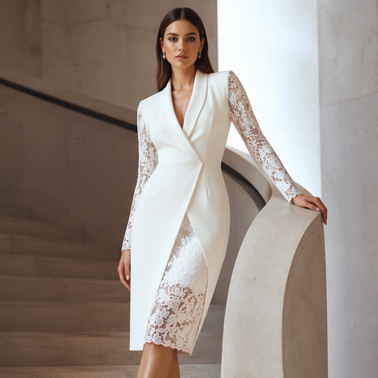 Vestido Elegante de Encaje con Escote en V